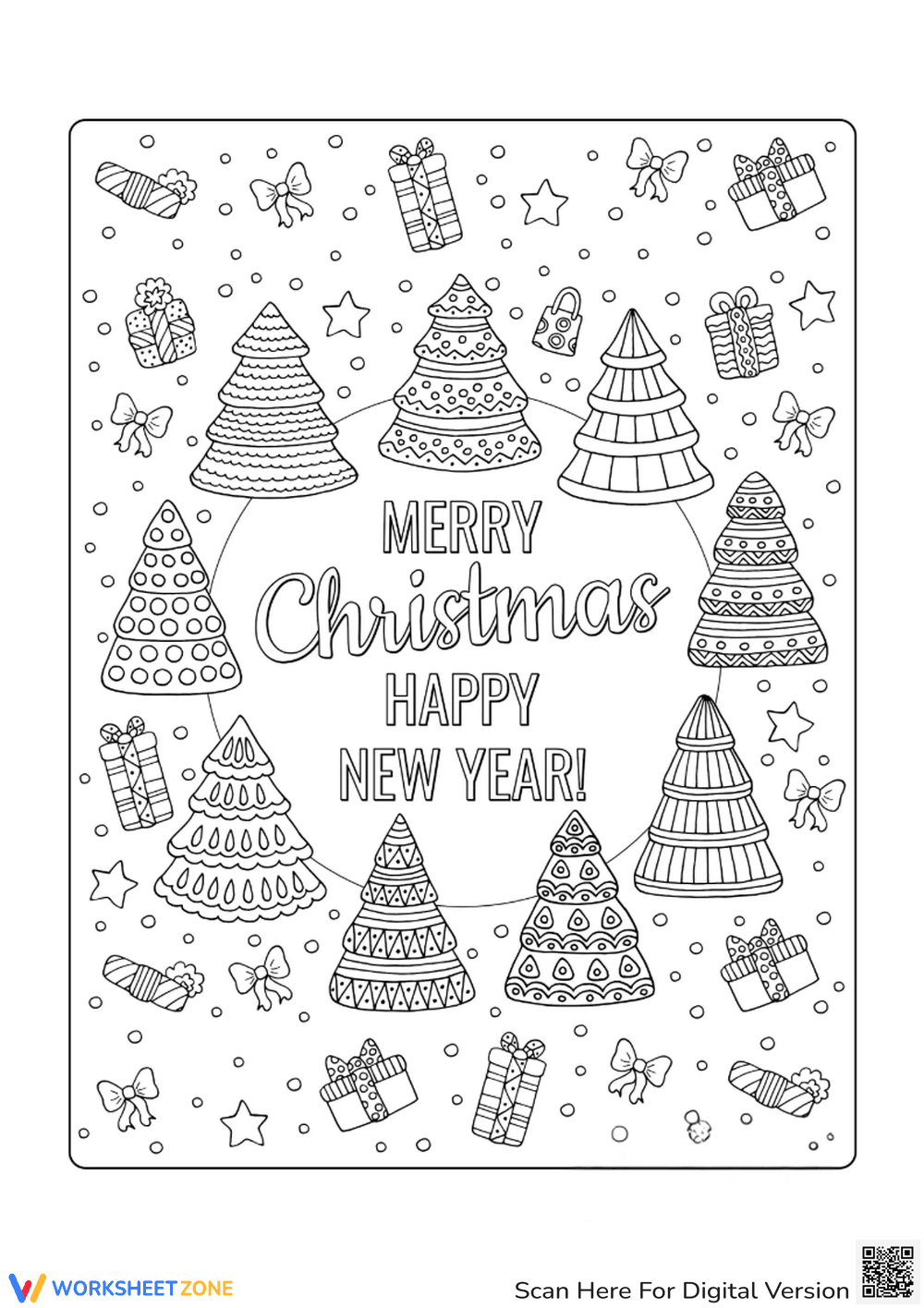 Christmas Tree Coloring with Gifts & Stars - Page 1