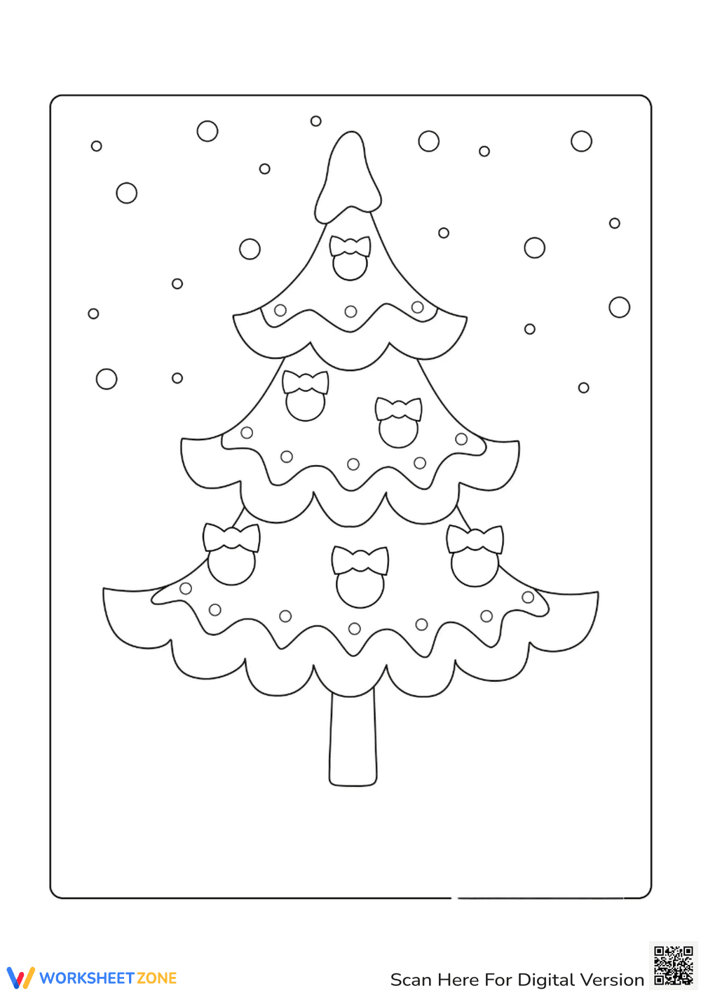 Snowy Christmas Tree Coloring Page - Winter Holiday Fun! - Page 1