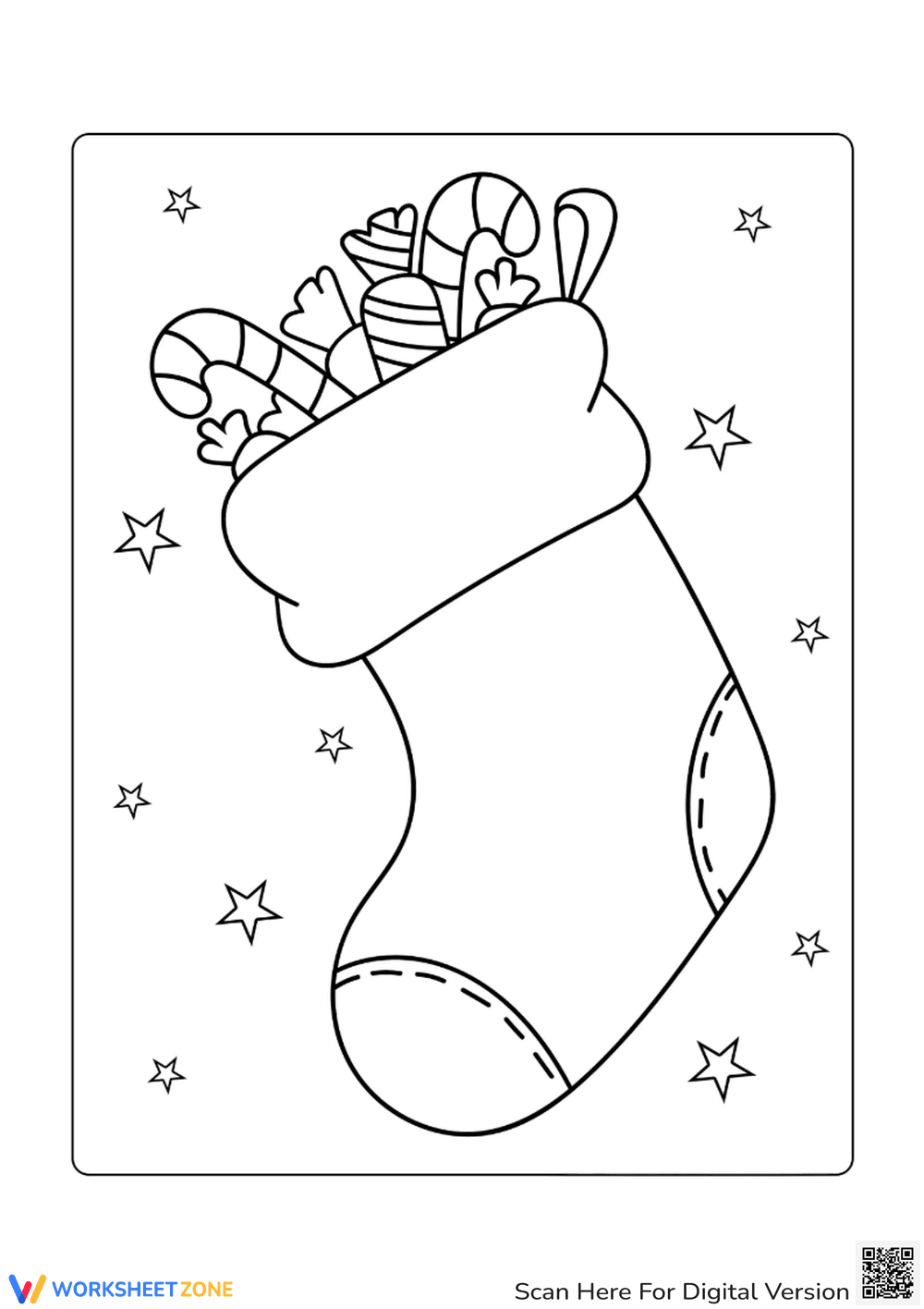 Christmas Sweets Stocking Coloring | Essential Grade 1 - Page 1