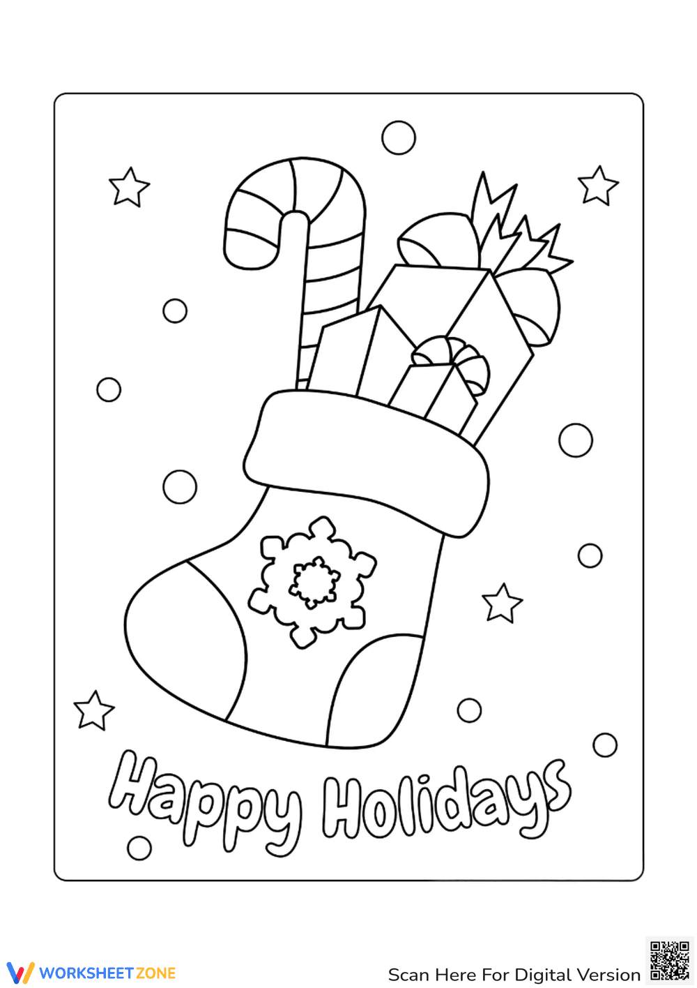 Holiday Stocking Coloring for Kids - Page 1
