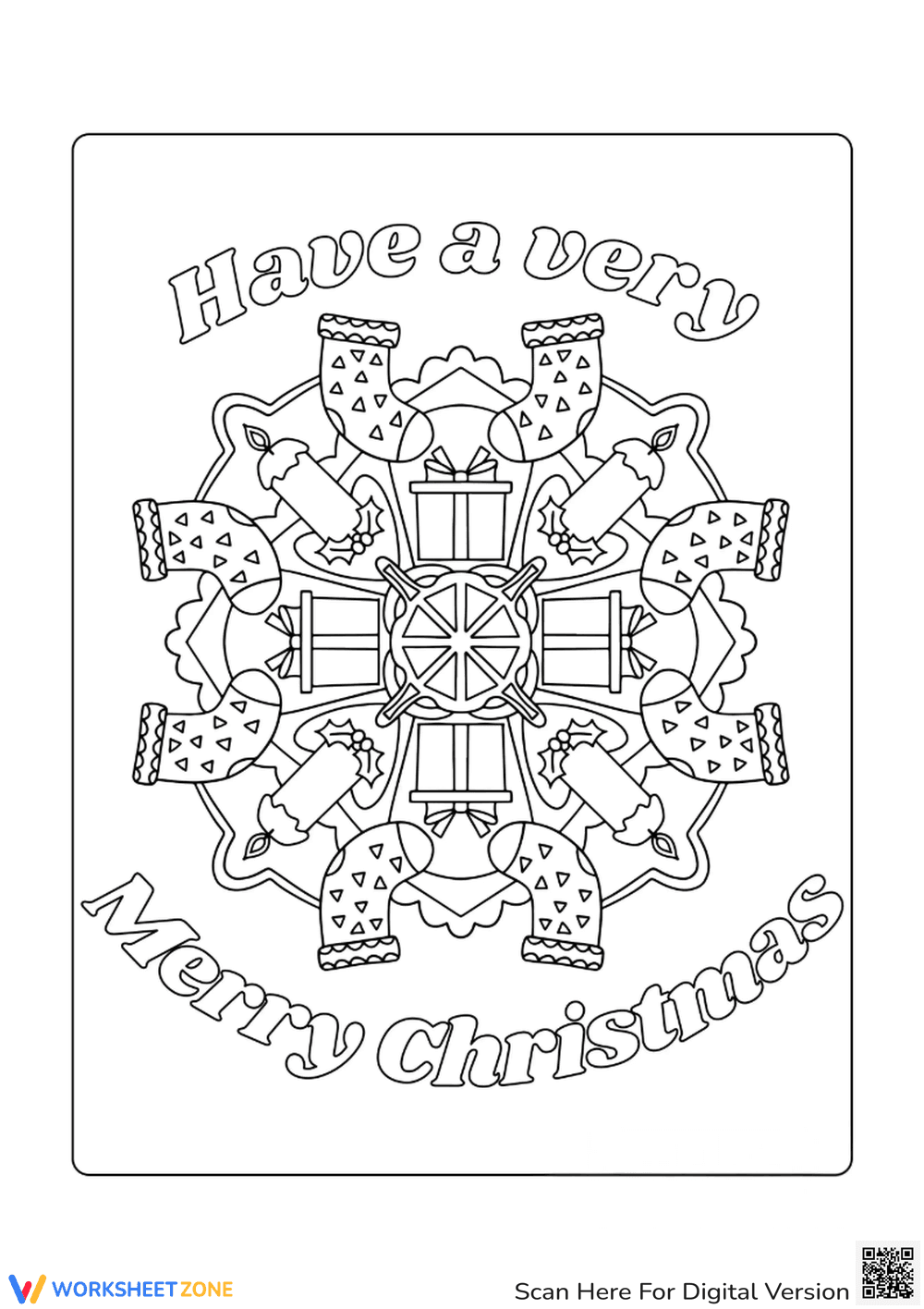 Christmas Stocking Mandala Coloring Page - Page 1
