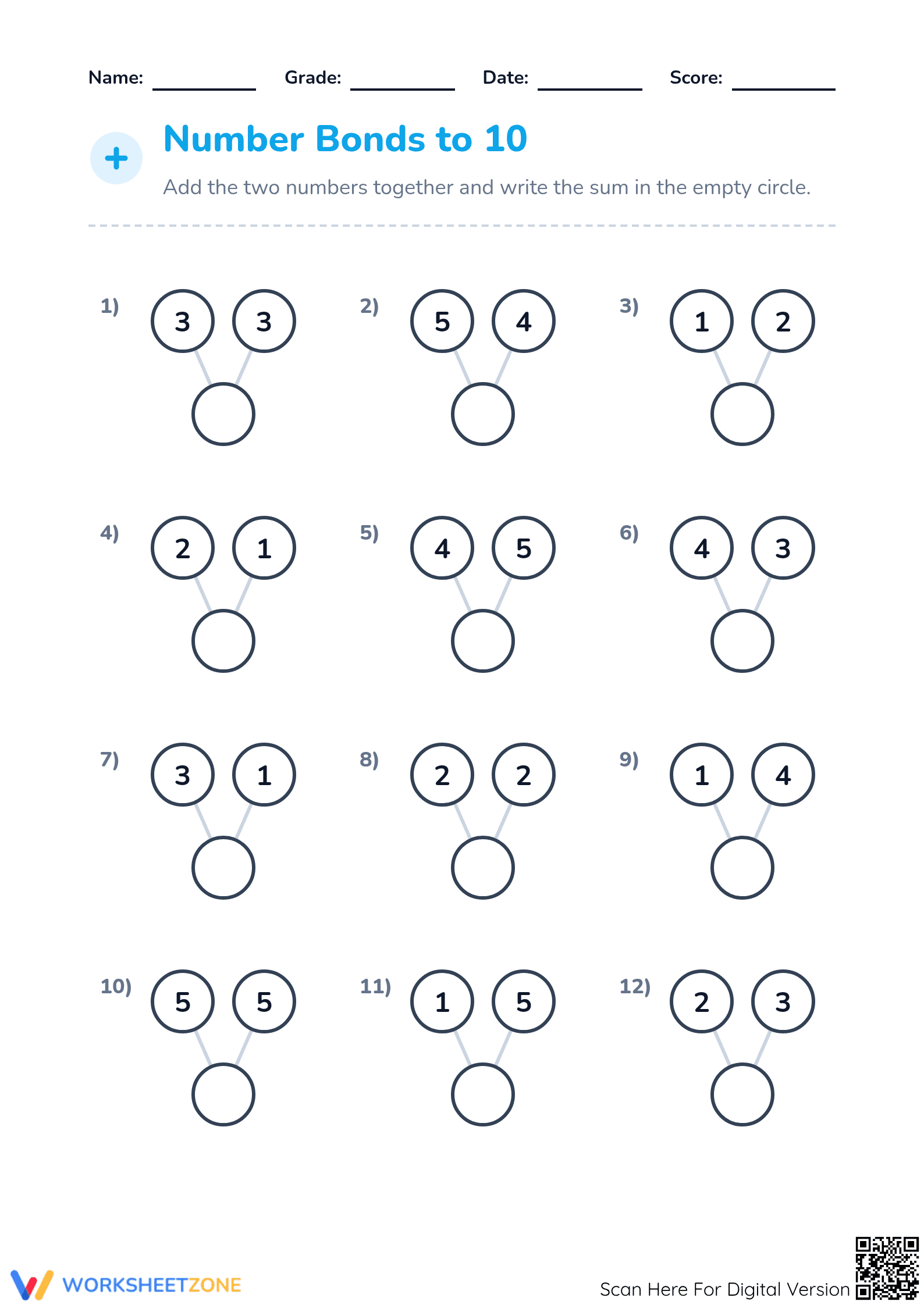 Number Bonds to 10 Worksheet | Grade 1 Essential - Page 1