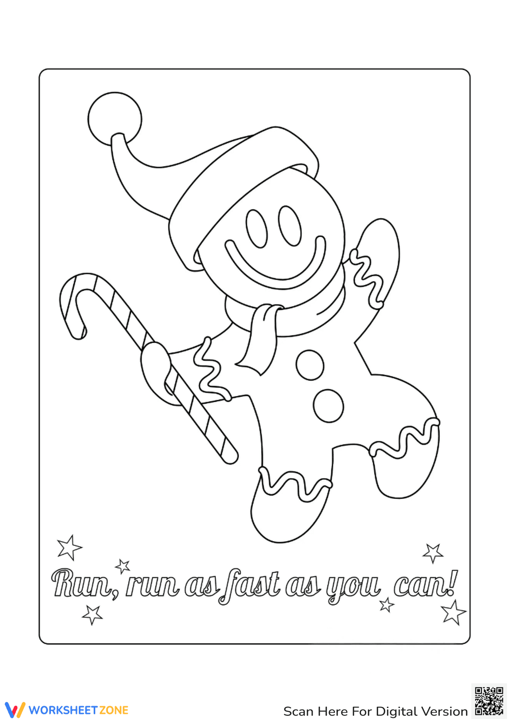 Running Gingerbread Man Coloring Page - Fun Holiday Activity! - Page 1