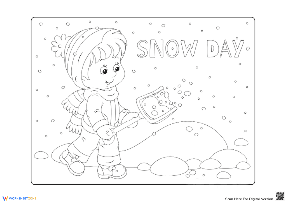 Helpful Child in Snow Day Coloring Page - Page 1