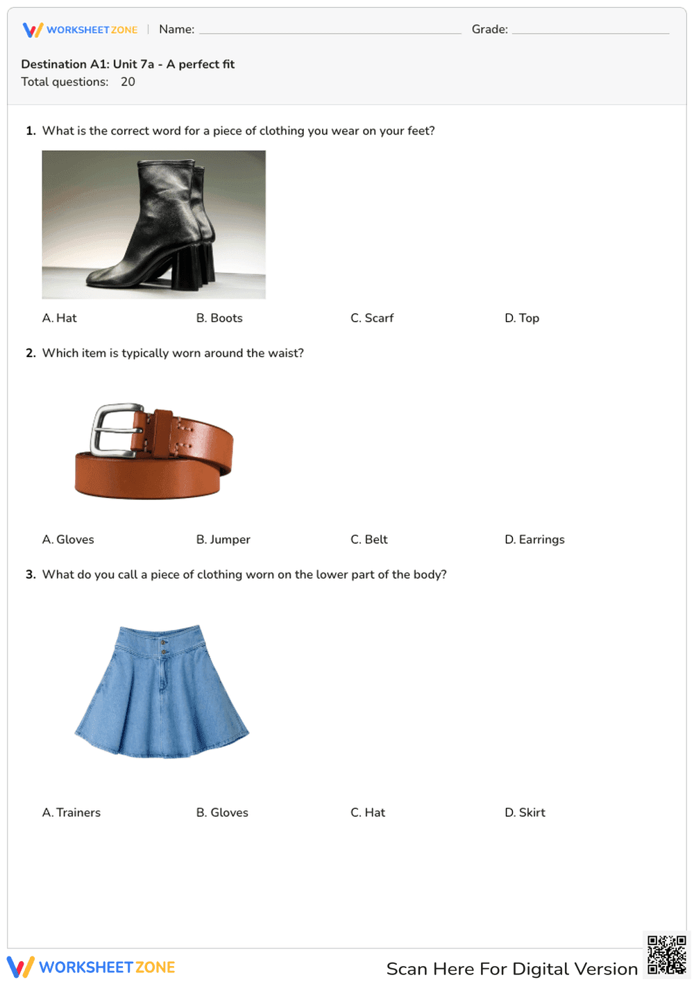 Grammar & Fashion Vocabulary Worksheet | Grade 4-5 Essential - Page 1