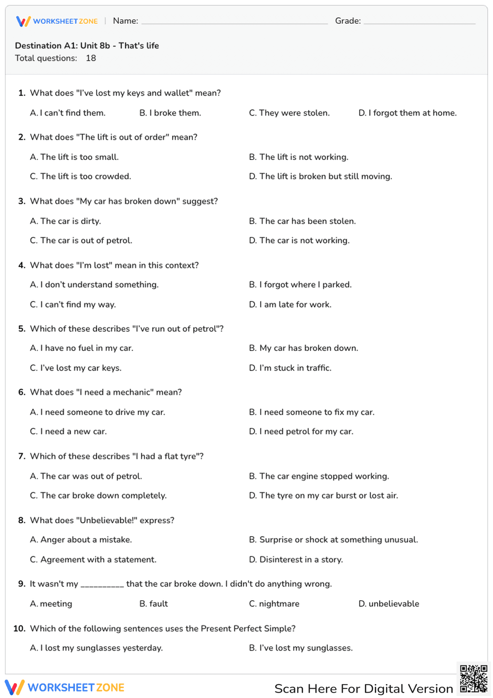 Grade 6-7 Present Perfect Worksheet | Essential Practice - Page 1