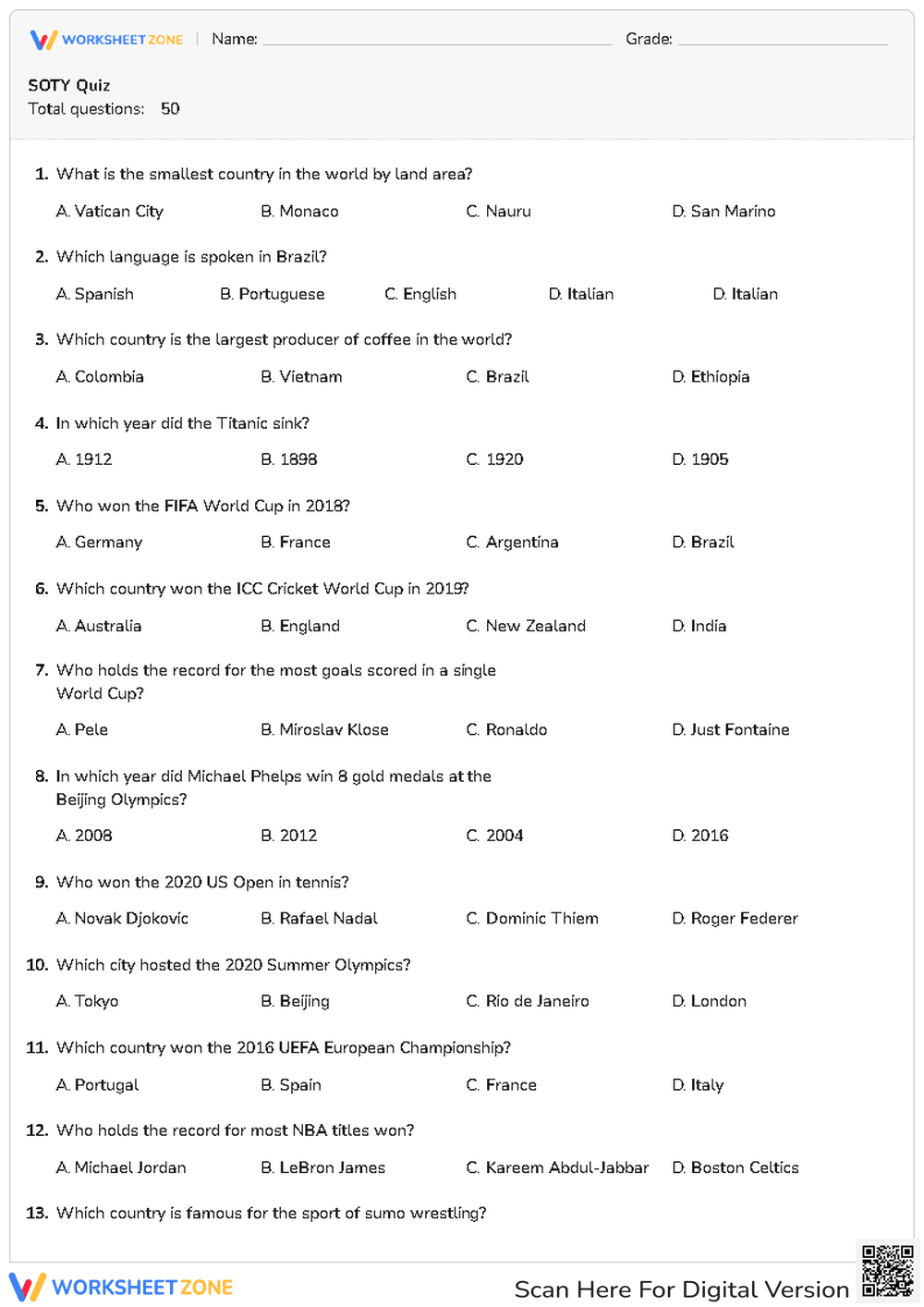 Essential General Knowledge Quiz | 50 Questions for College - Page 1