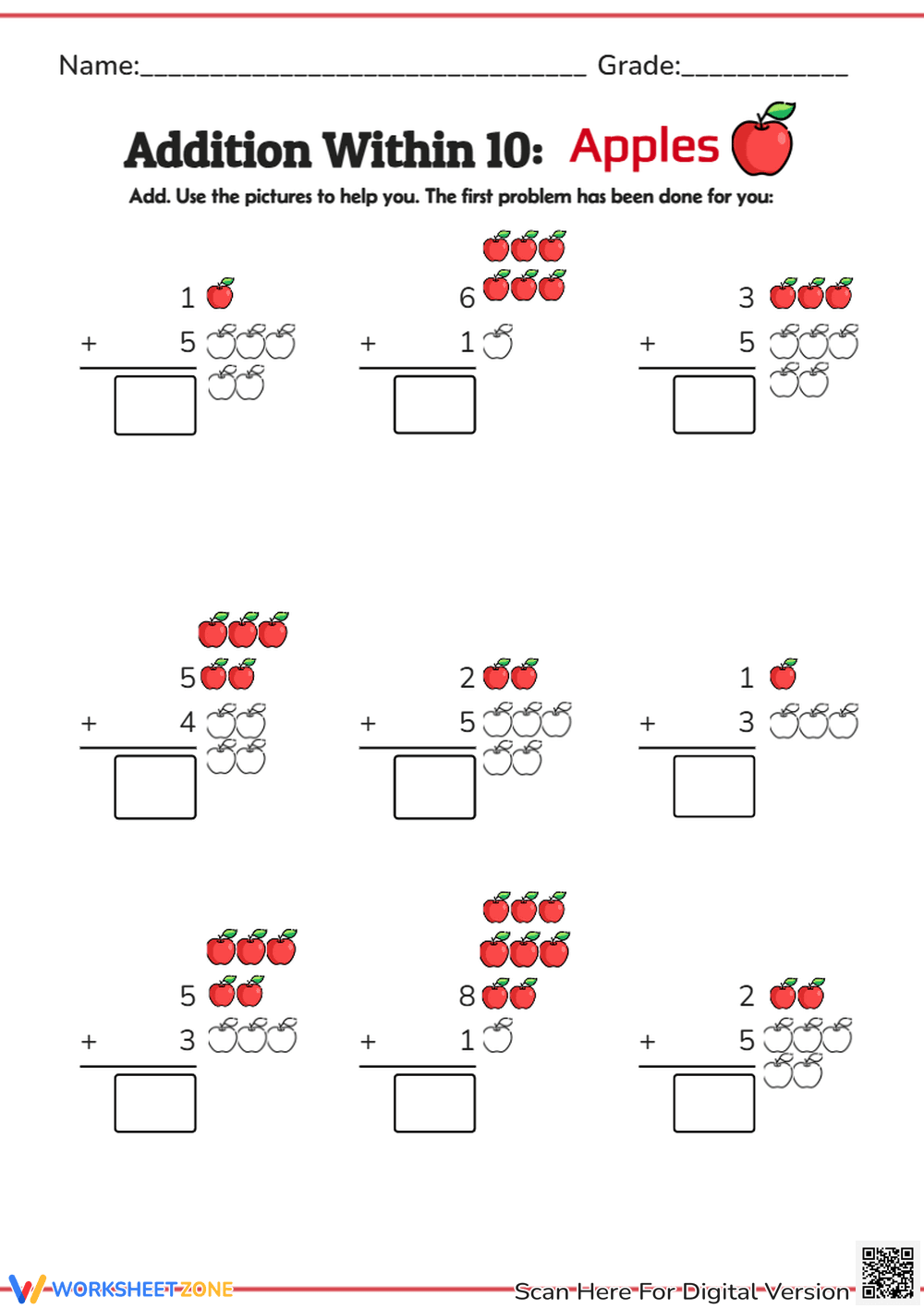Addition Within 10: Apples - Page 1