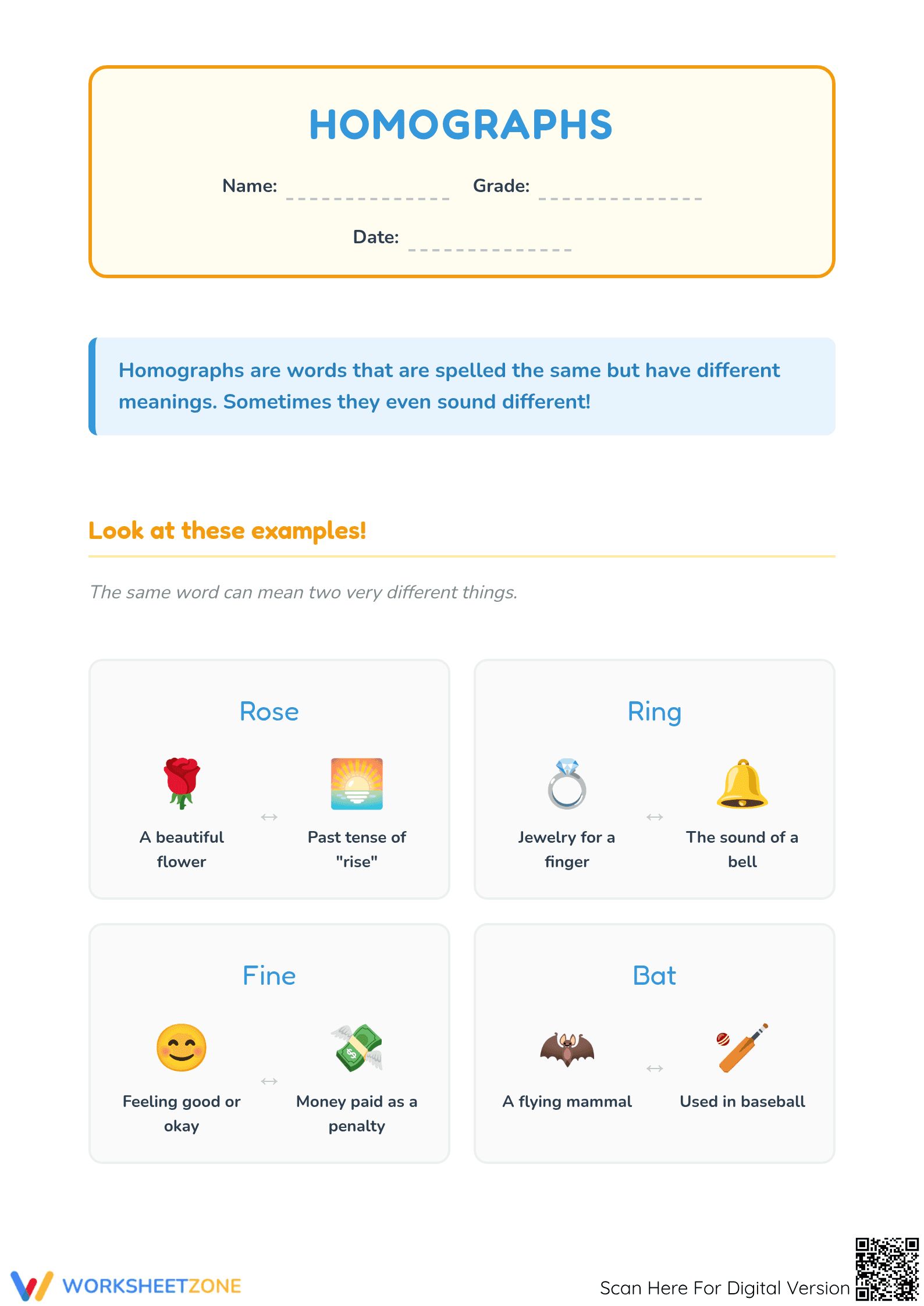 Essential Grade 3 Homographs — Printable No-Prep Worksheet - Page 1