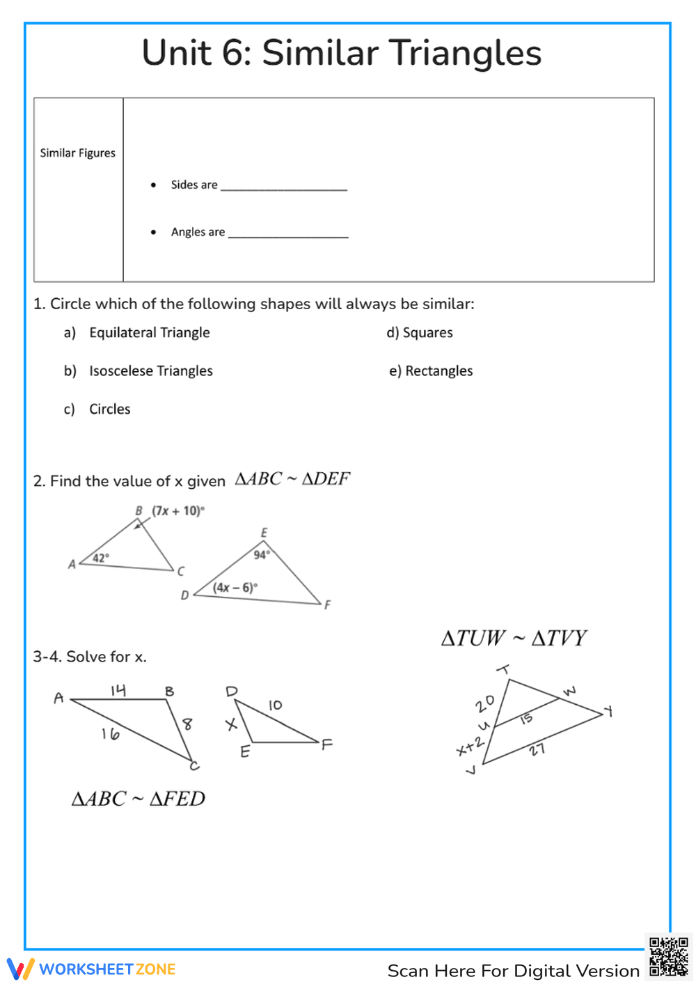 Unit 6: Triangle Similarity - Page 1