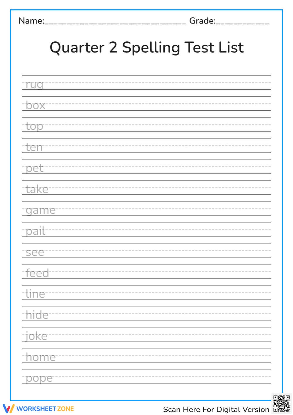 Grade 1 Spelling Test List — Essential Handwriting Guide - Page 1