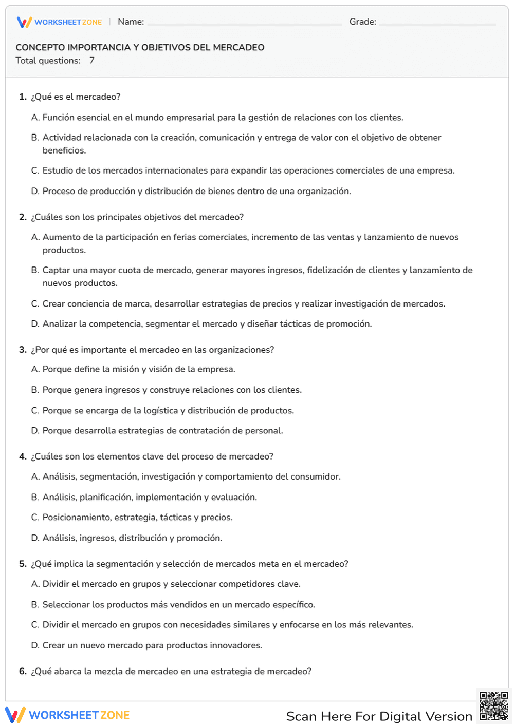 Essential Marketing Concepts Quiz | Grades 10-12 Ready - Page 1