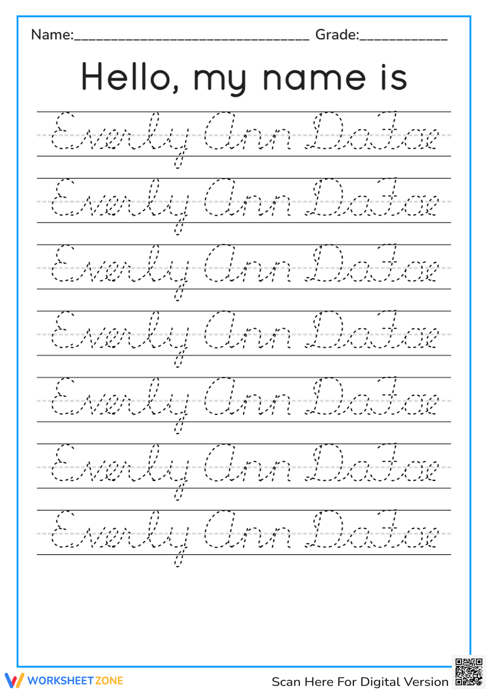 Cursive Name Tracing Worksheet | Grade 1 Printable - Page 1