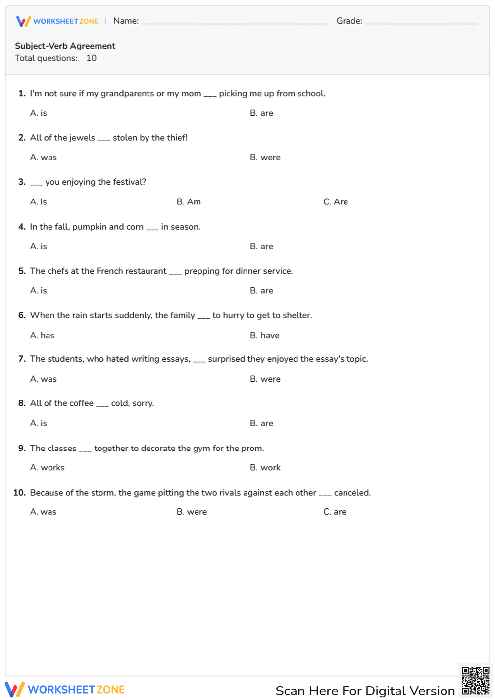 Subject-Verb Agreement - Page 1