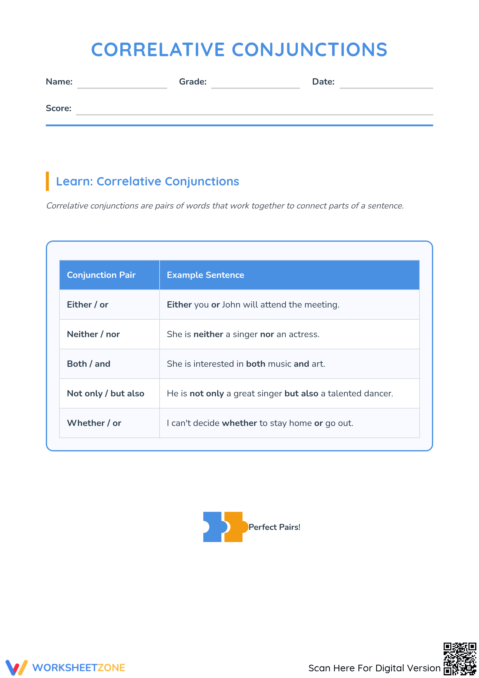 Correlative Conjunctions Worksheet | Grade 4 Ready - Page 1