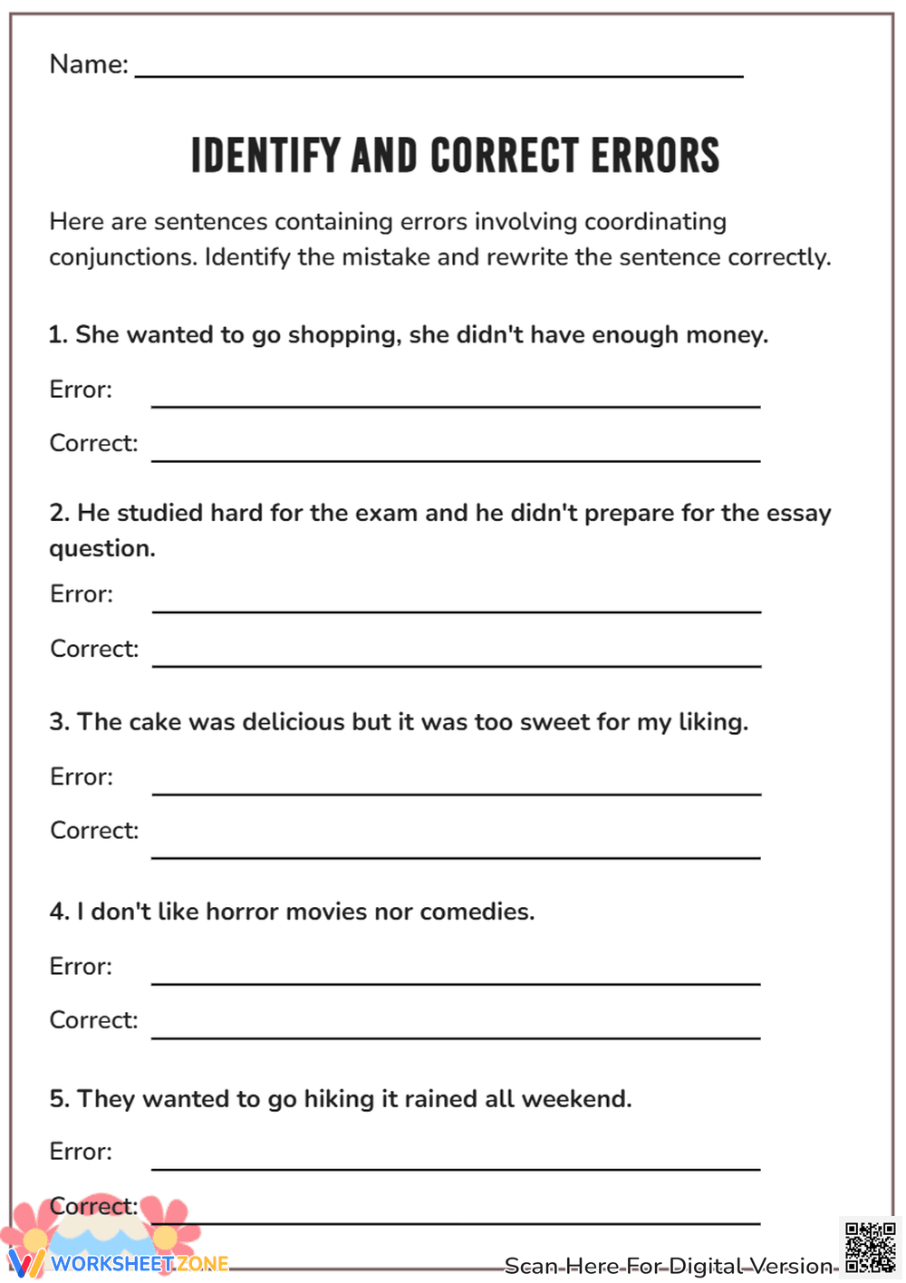 Identify and Correct Errors in Coordinating Conjunctions - Page 1