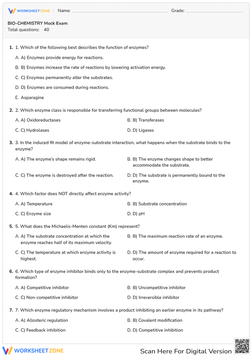 Biochemistry Mock Exam | Essential Grade 12 Science - Page 1
