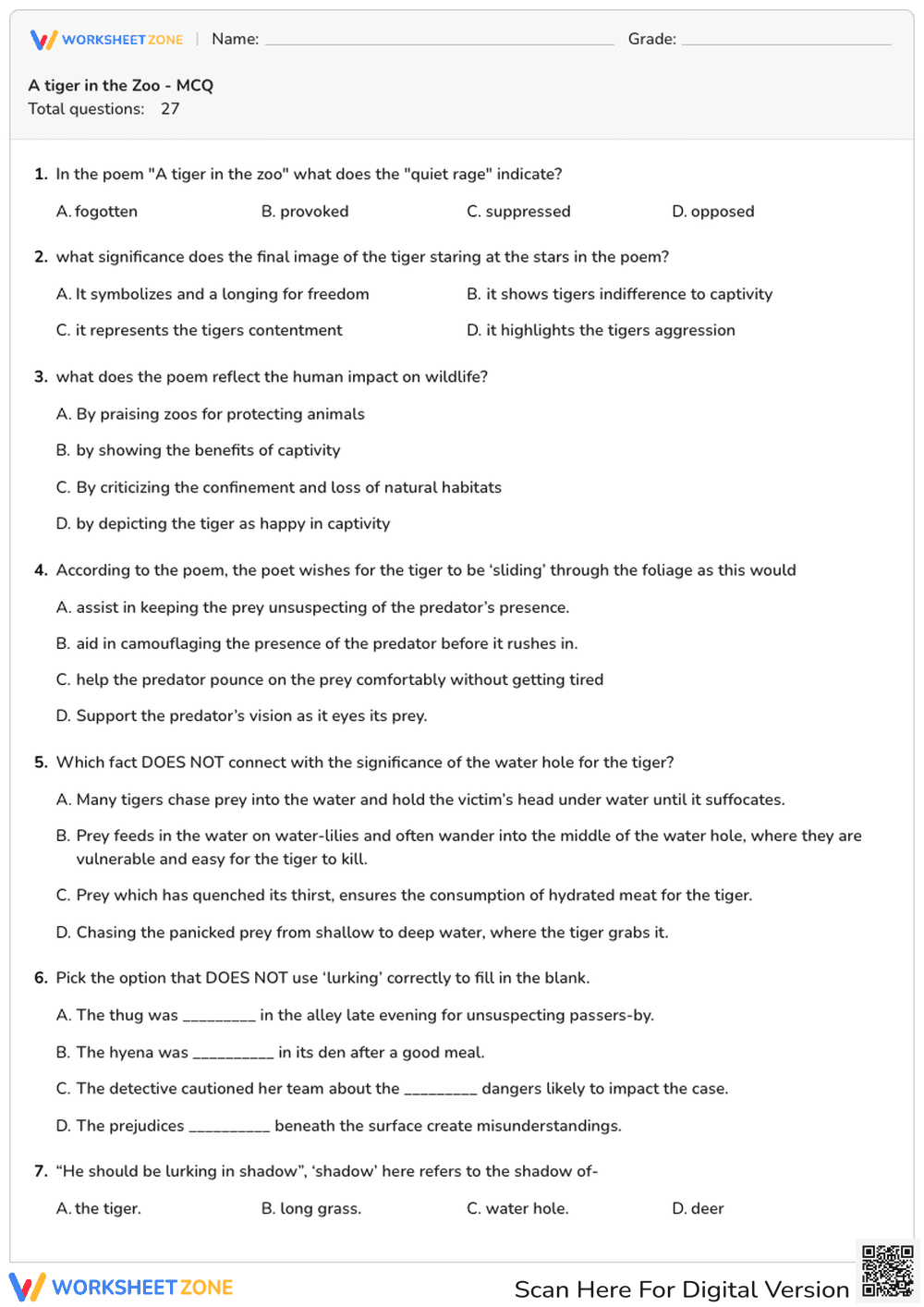 A tiger in the Zoo - MCQ - Page 1