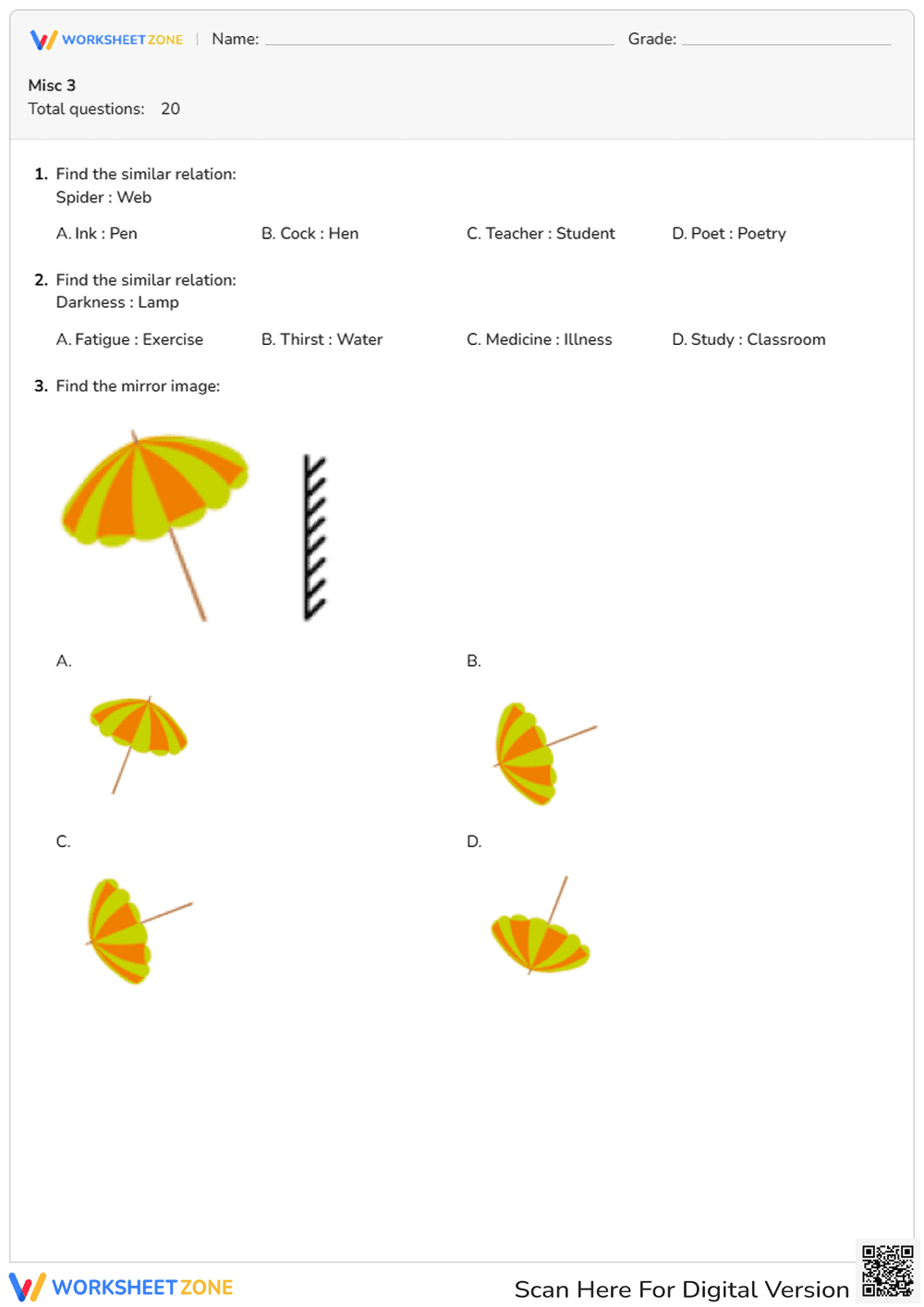 Grade 3-5 Logic & Analogies — Printable No-Prep Worksheet - Page 1