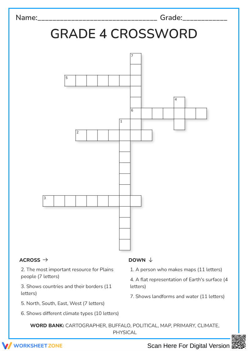 Grade 4 Social Science Crossword | Essential Printable - Page 1
