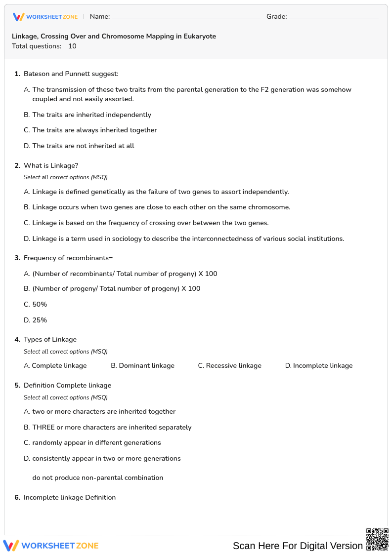 Linkage, Crossing Over and Chromosome Mapping in Eukaryote - Page 1