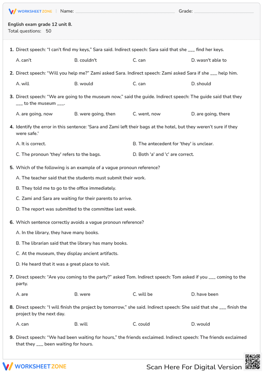 L.11-12.1 Worksheet: Advanced Grammar — Grade 12 Aligned - Page 1