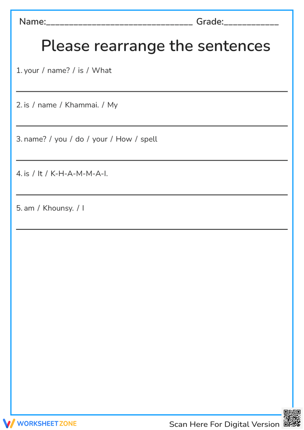 Rearrange the sentences blockA - Page 1