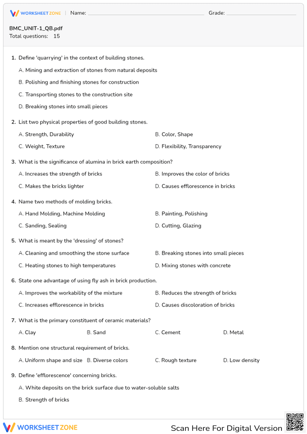 Building Materials Quiz | Grade 8 Essential Science - Page 1