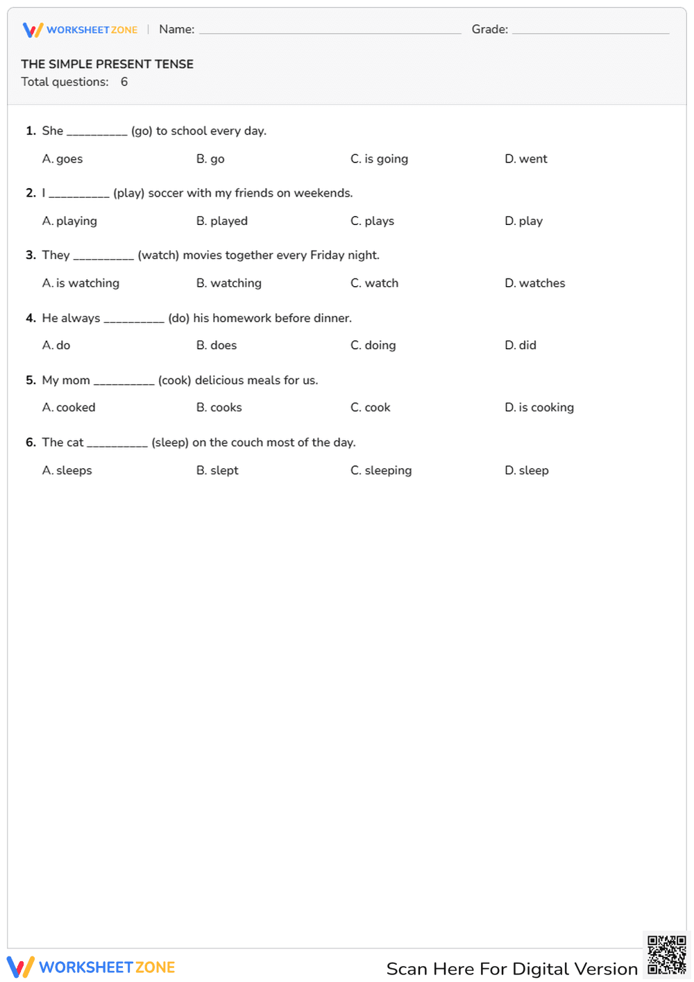 Simple Present Tense Worksheet | Essential Grammar - Page 1