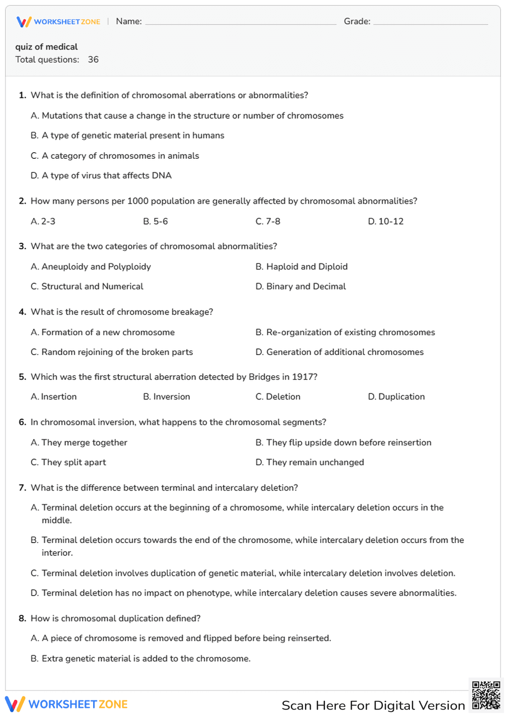 Chromosomal Aberrations Quiz | Essential Medical Genetics - Page 1