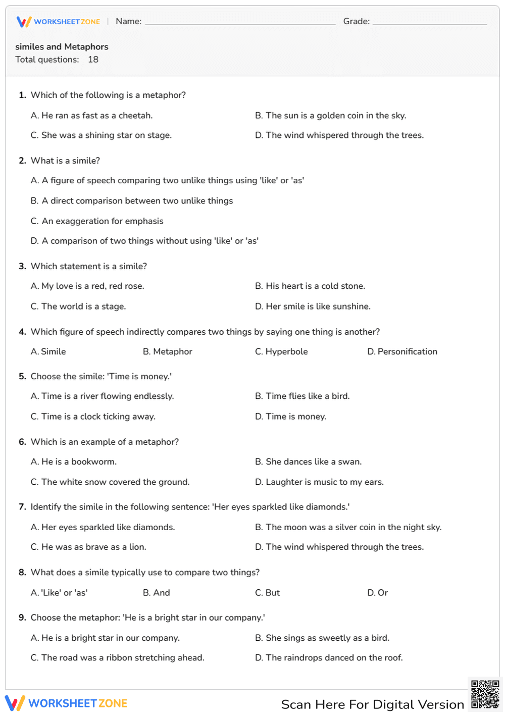 similes and Metaphors - Page 1