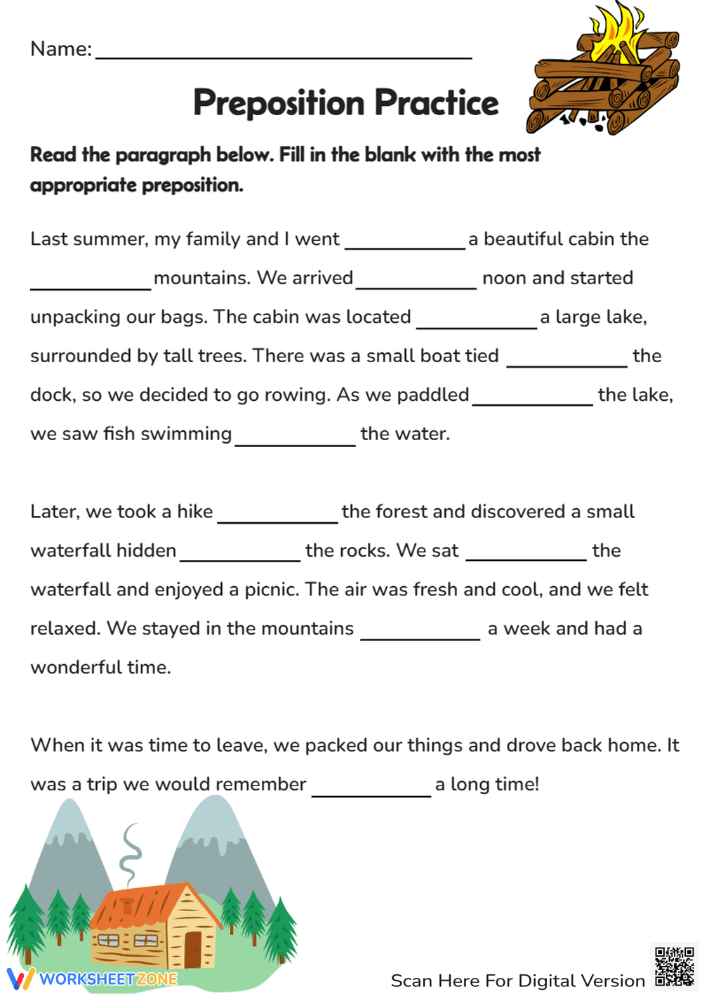 Preposition Practice Worksheet - Page 1