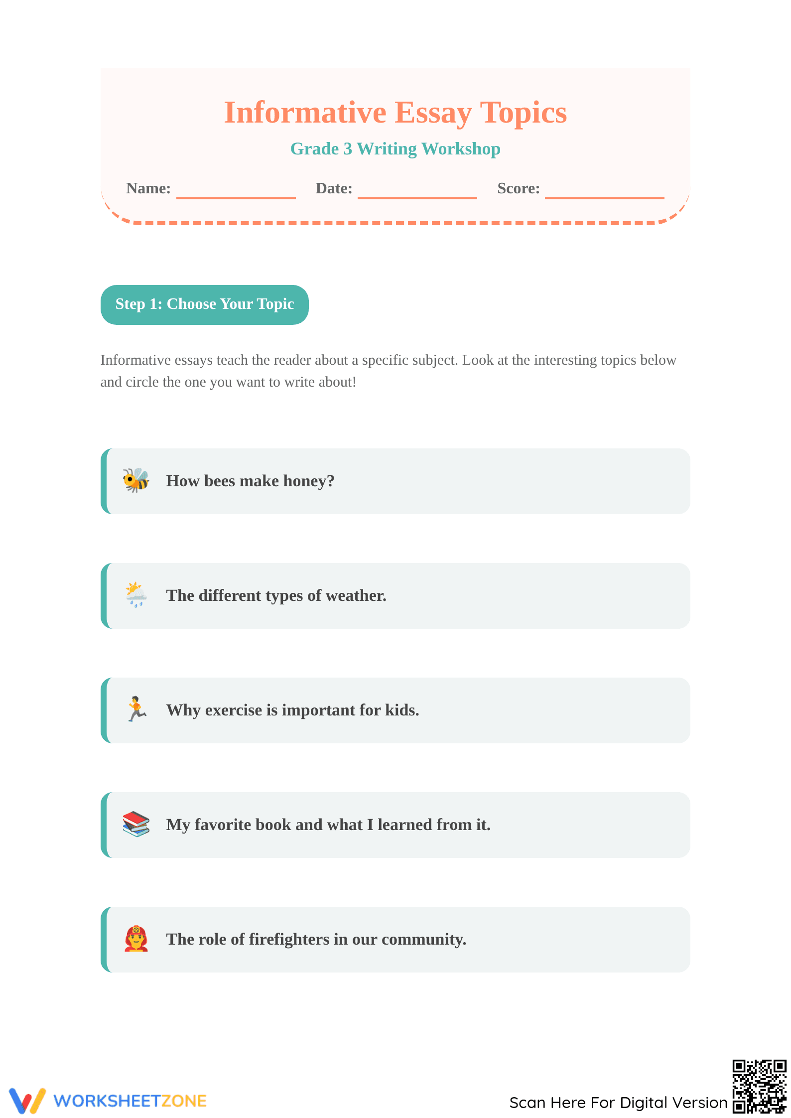 Informative Essay Writing Worksheet | Grade 3 Printable - Page 1