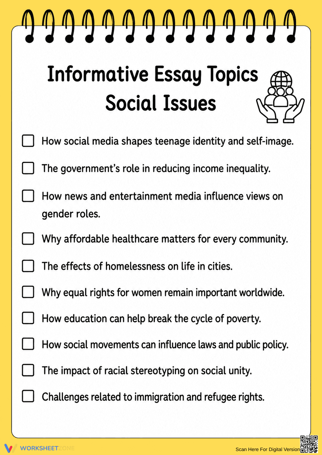 Printable Social Issues Essay Topics | Grade 8 - Page 1