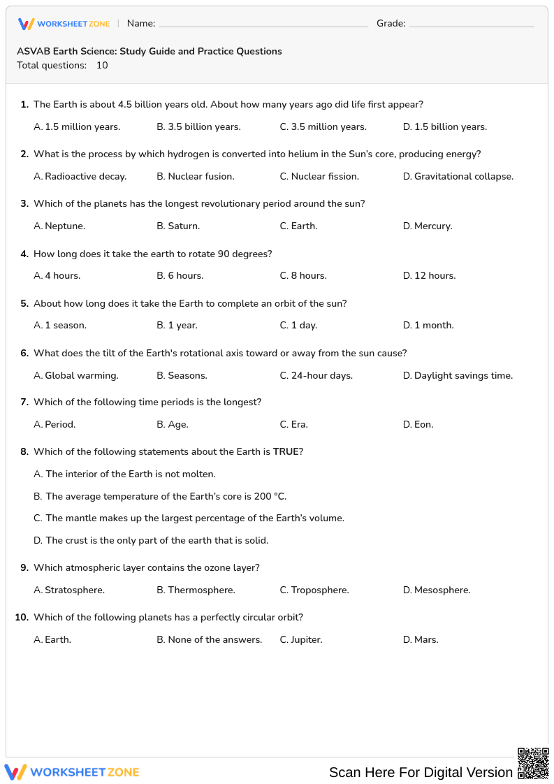 ASVAB Earth Science: Study Guide and Practice Questions - Page 1