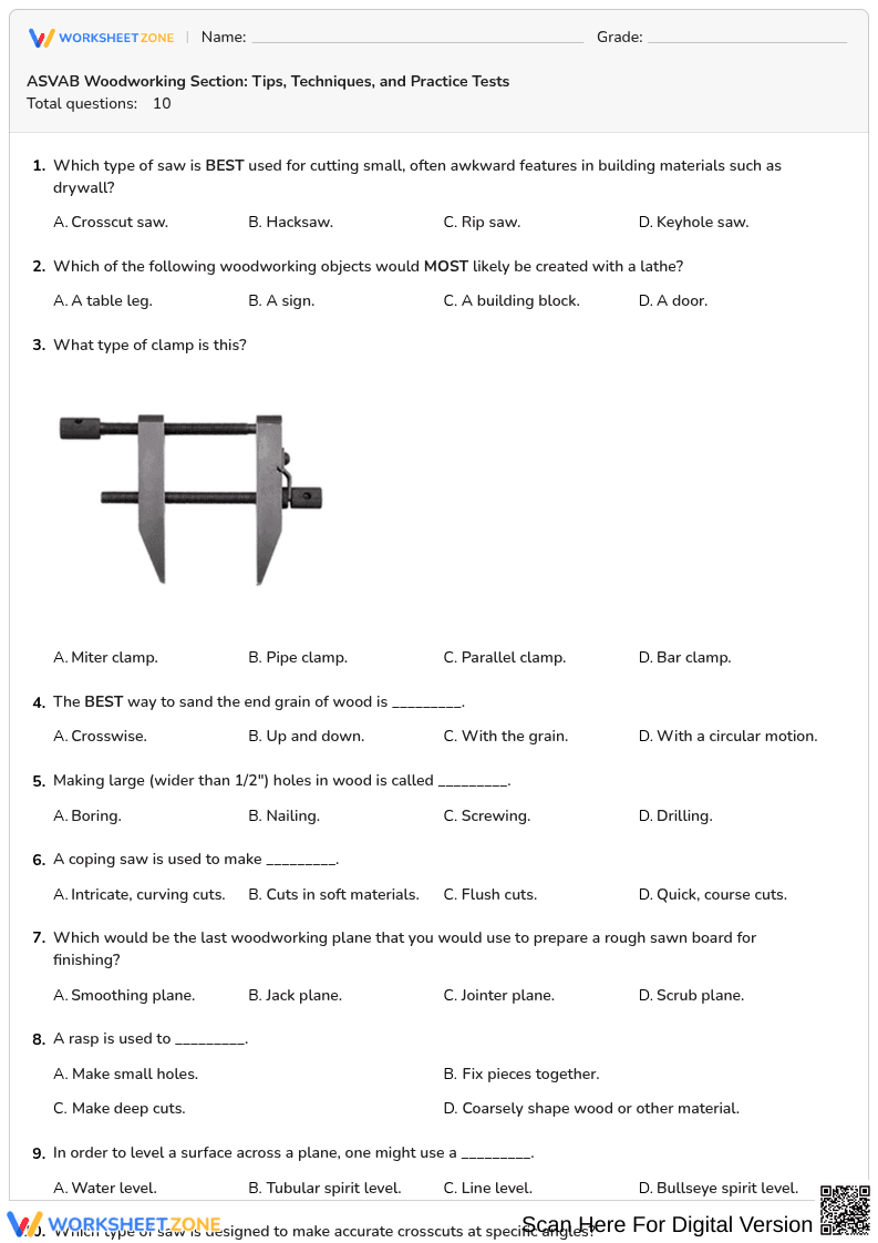 Essential ASVAB Woodworking Practice | Grades 8-12 - Page 1