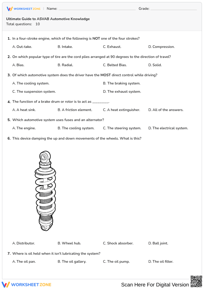 Essential ASVAB Automotive Knowledge Worksheet - Page 1