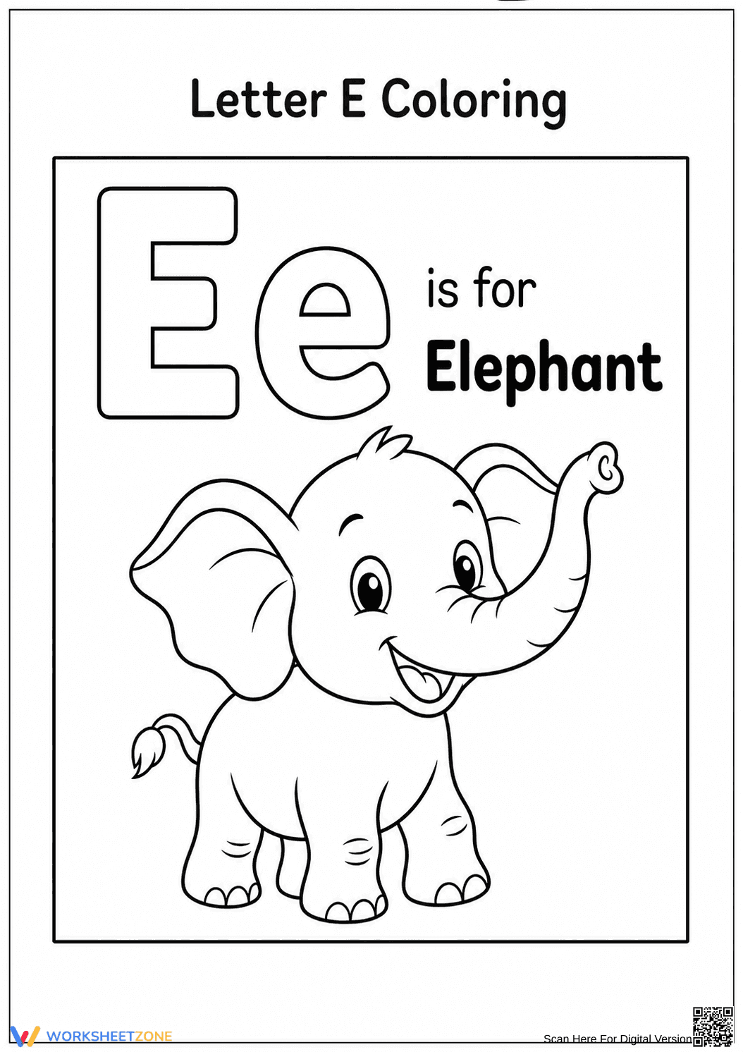 Printable Letter E Coloring Worksheet | Grade 1 ELA - Page 1
