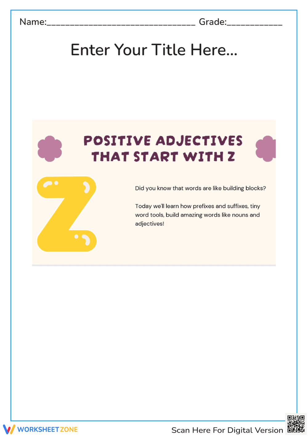 Grade 3 Z Adjectives — Printable No-Prep Worksheet - Page 1