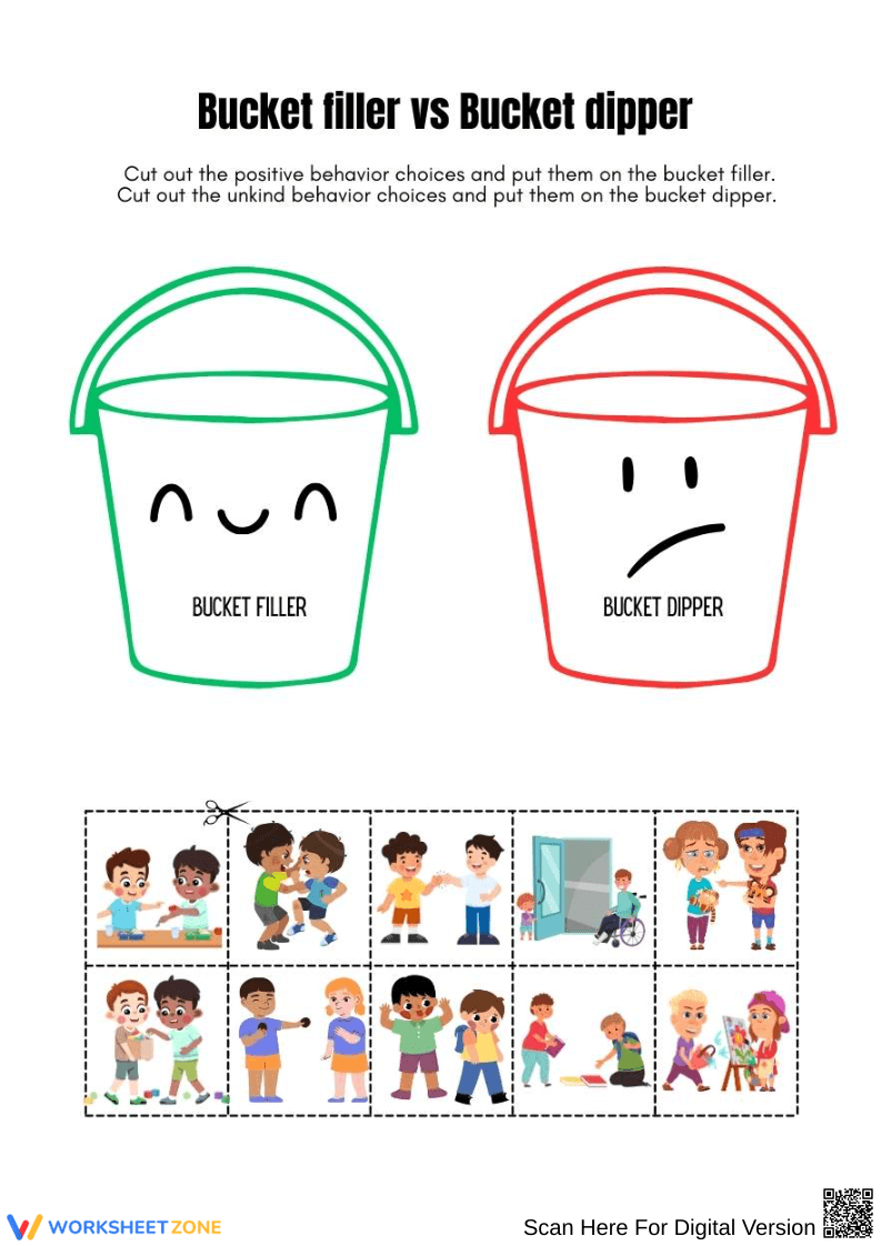 Bucket Filler vs. Bucket Dipper Worksheet - Page 1