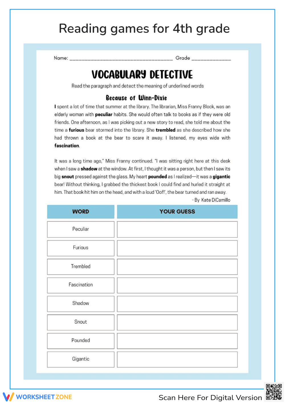 Vocabulary Detective Worksheet: Fun Word Meaning Activity for Kids - Page 1