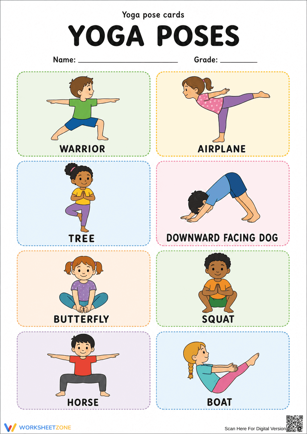 Grade 1 Yoga Poses — Printable No-Prep Worksheet - Page 1