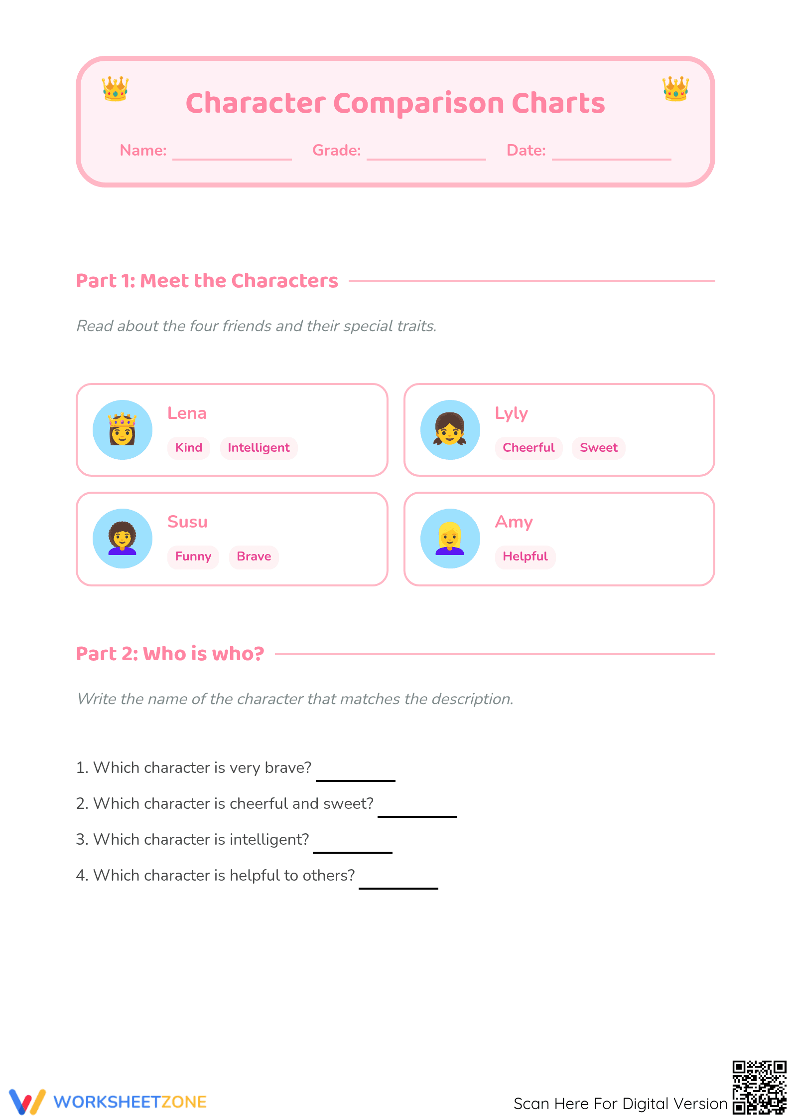 Grade 2 Character Traits Worksheet | Essential Printable - Page 1