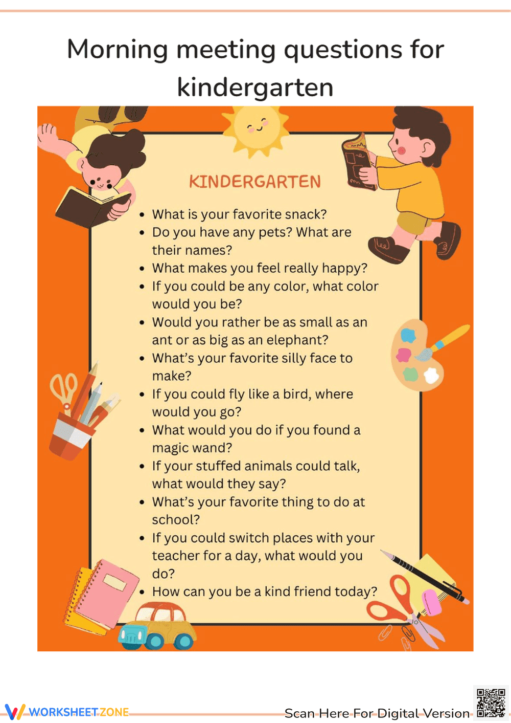Morning meeting questions for kindergarten - Page 1