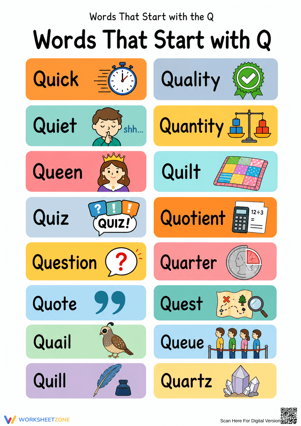 Printable Letter Q Words Worksheet | Grade 1-3 Phonics - Page 1