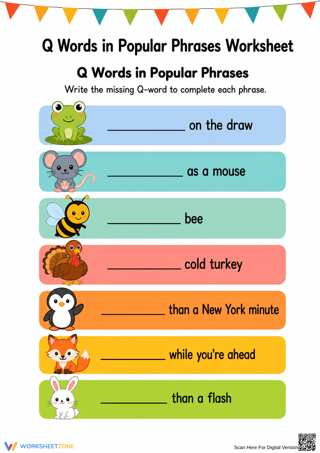 Essential Letter Q Phrases Worksheet | Grade 2 ELA - Page 1