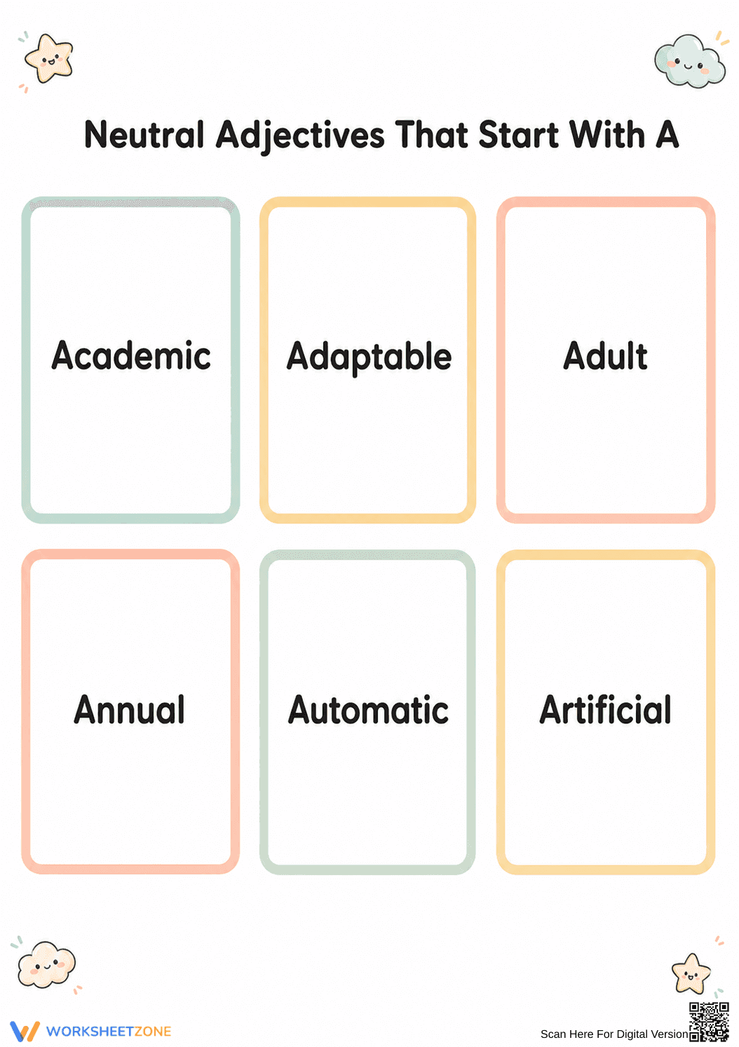 Printable Adjectives Vocabulary Cards | Grade 3 ELA - Page 1