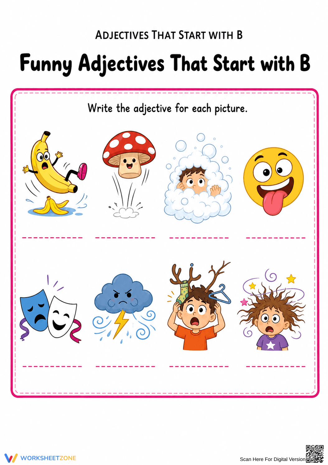 Funny Adjectives Starting with B | Essential Grade 3-4 - Page 1
