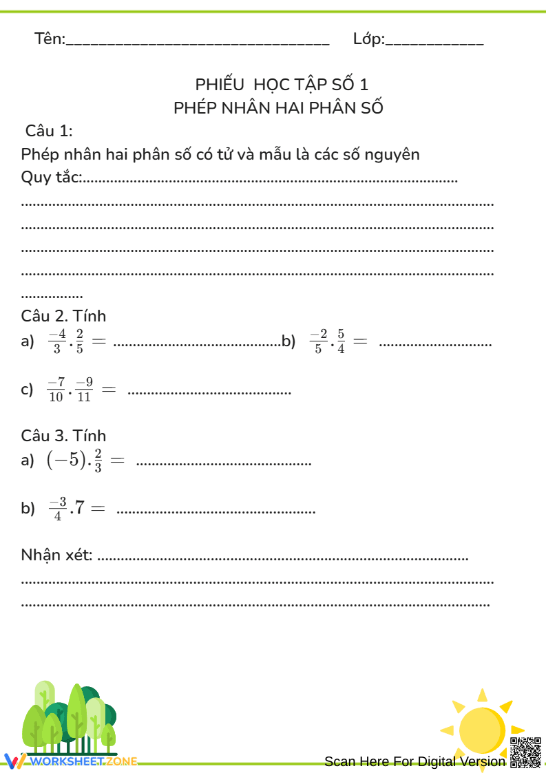 Multiplying Fractions Worksheet | Grade 6 Essential - Page 1