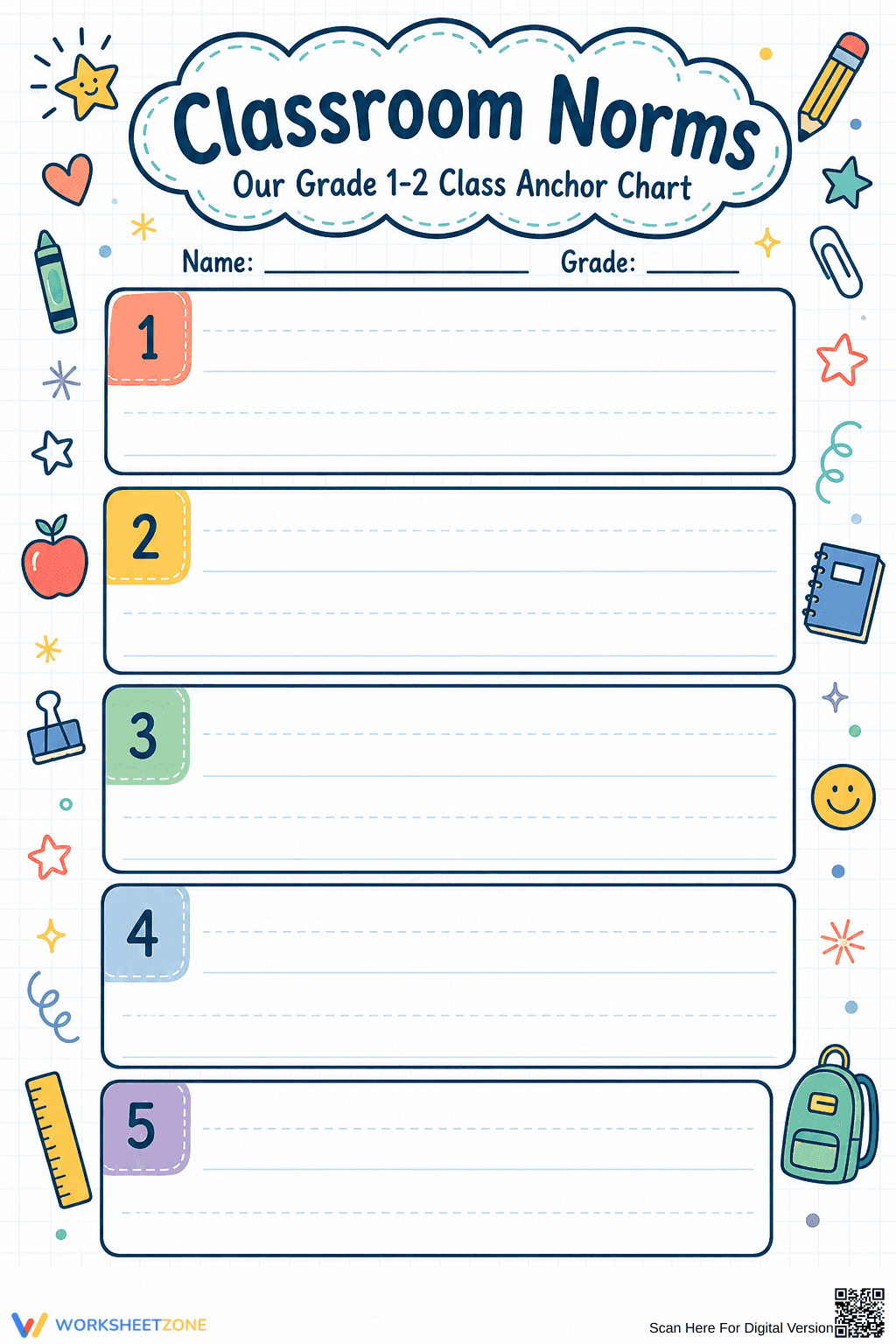 Grade 1-2 Classroom Norms — Printable No-Prep Worksheet - Page 1